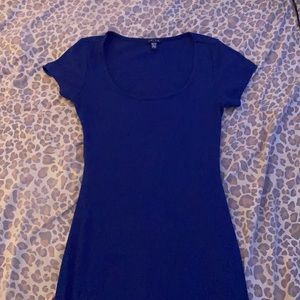 Blue mid long low backless summer dress